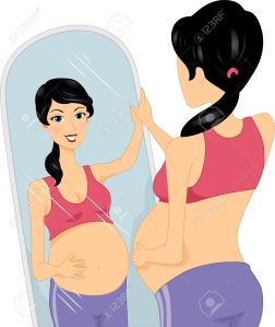 -Pregnant-Woman-Checking-Herself-in-the-Mirror-Stock-Illustration